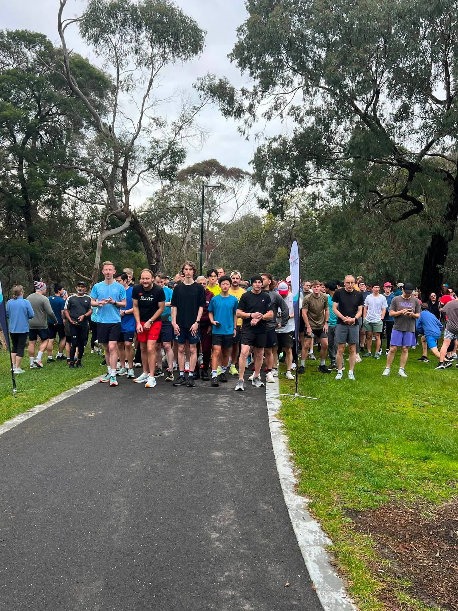 The pack lining up, waiting for the start